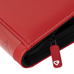 Close-up of the 4-Pocket Card Binder Red zipper and texture, showcasing durability and quality design.