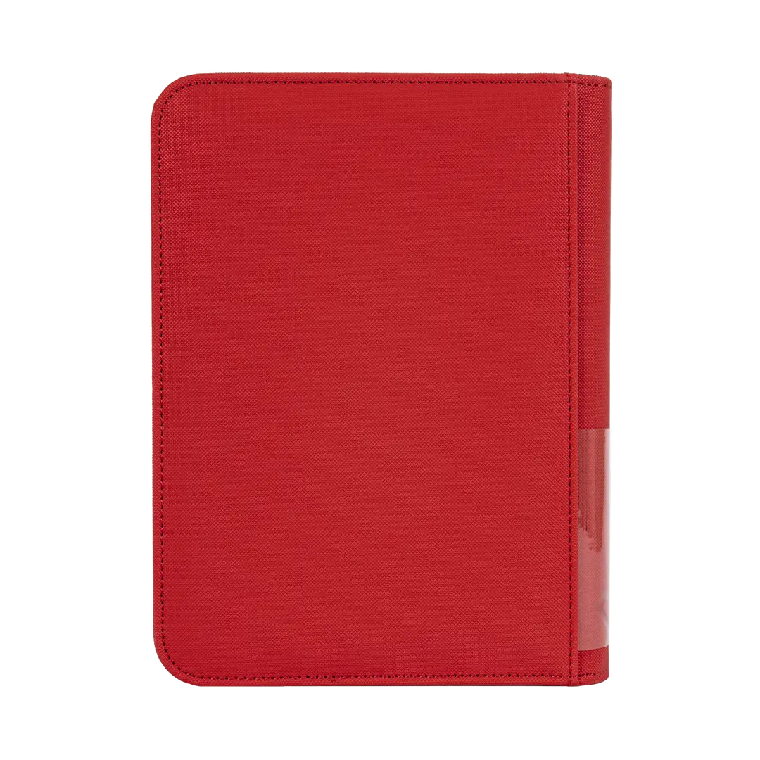 4-Pocket Card Binder Red, sturdy binder for trading cards, holds 160 standard size cards, splash resistant.