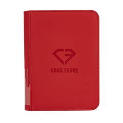 4-Pocket Card Binder Red with smooth zipper and sturdy design for storing trading cards
