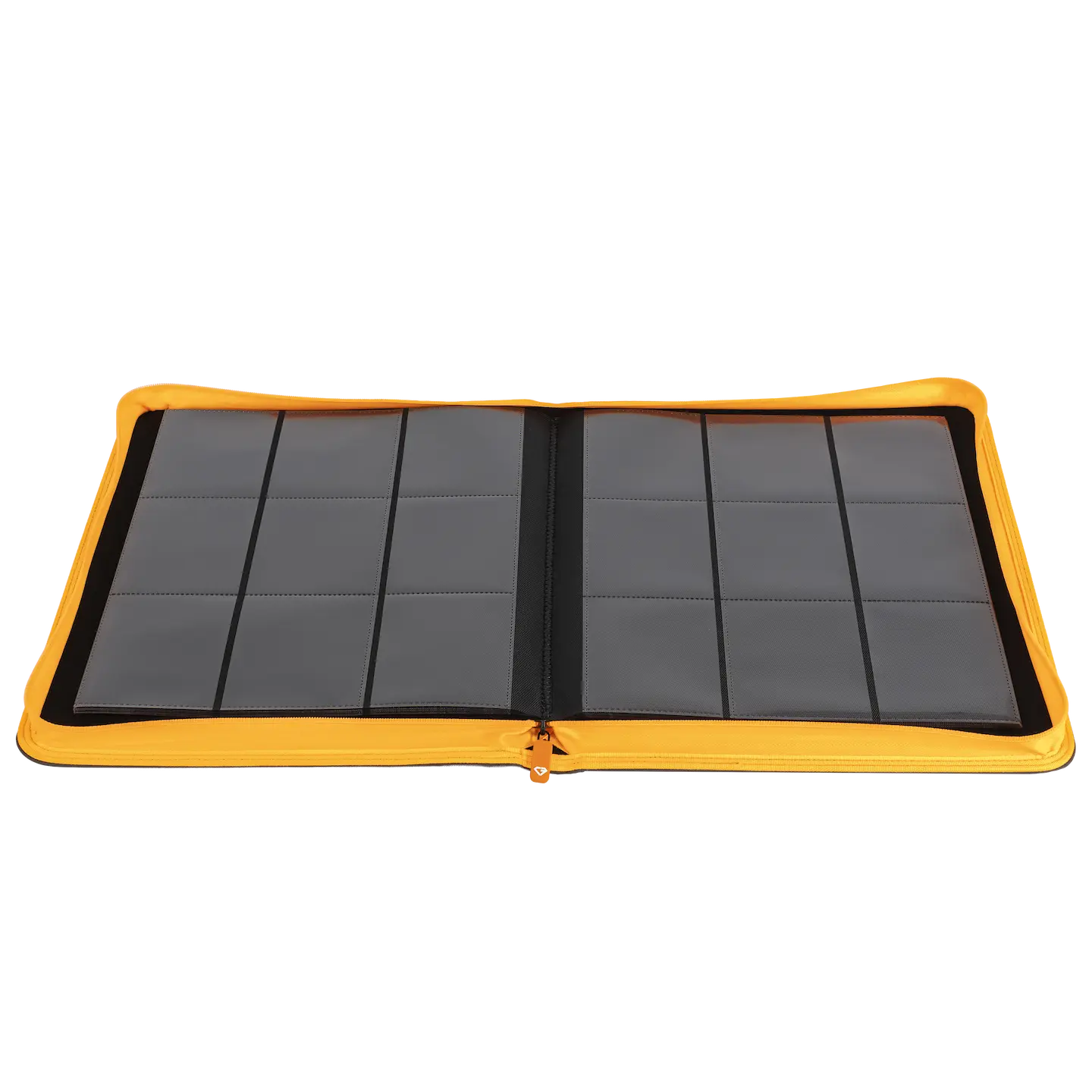 9-Pocket Toploader Card Binder - Trove Limited open showcasing grey compartments for storing trading cards.