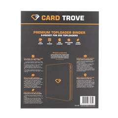 9-Pocket Toploader Card Binder - Trove Limited back cover showing features and specifications for 252 standard toploaders.