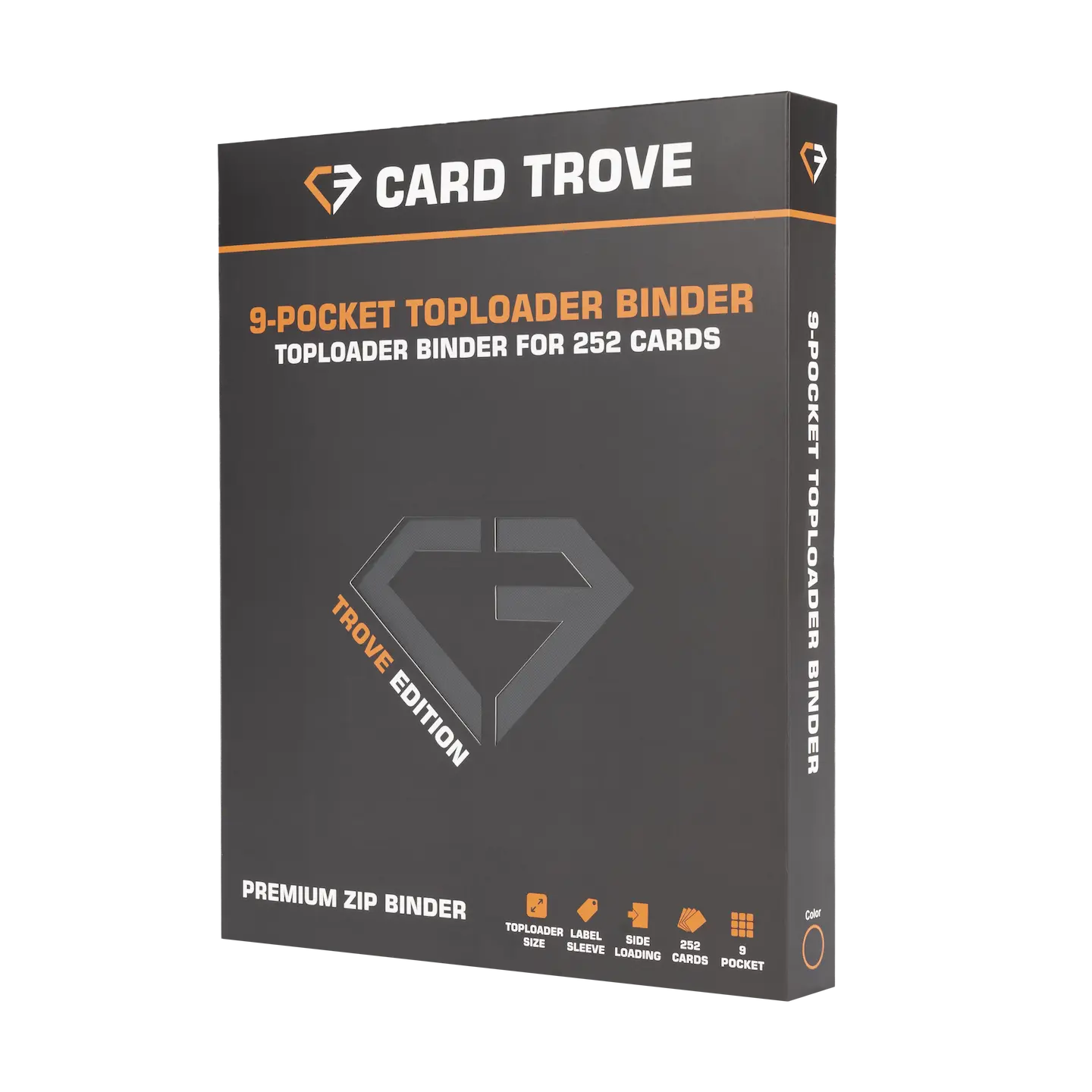 9-Pocket Toploader Card Binder - Trove Limited packaging for 252 standard cards in a sleek design.