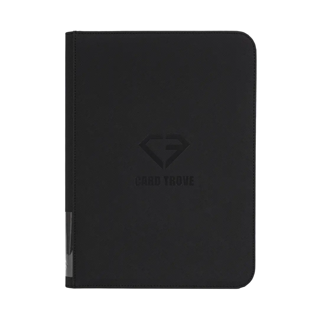 9-Pocket Card Binder Black for storing standard trading cards with splash and impact resistance.