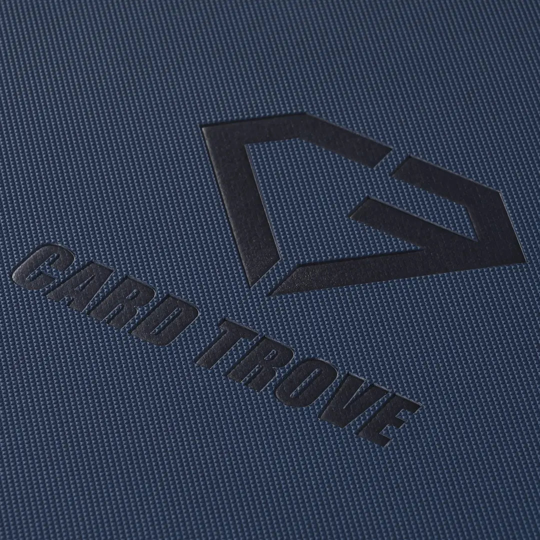 9-Pocket Card Binder Blue logo and texture details on premium binder surface.