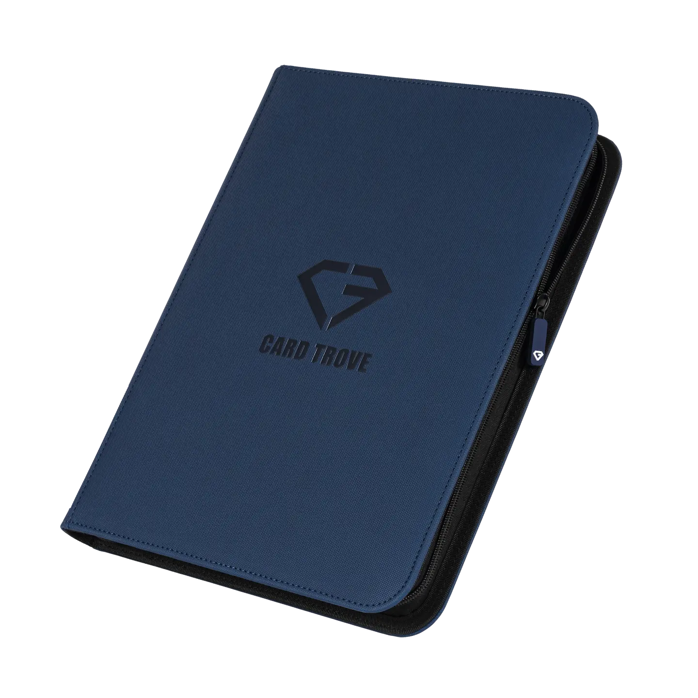 9-Pocket Card Binder Blue with zipper, premium binder for trading cards, durable and impact resistant design.