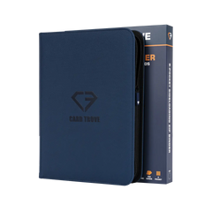 9-Pocket Card Binder Blue with smooth zipper and ultra-clear sideloading compartments for trading cards.