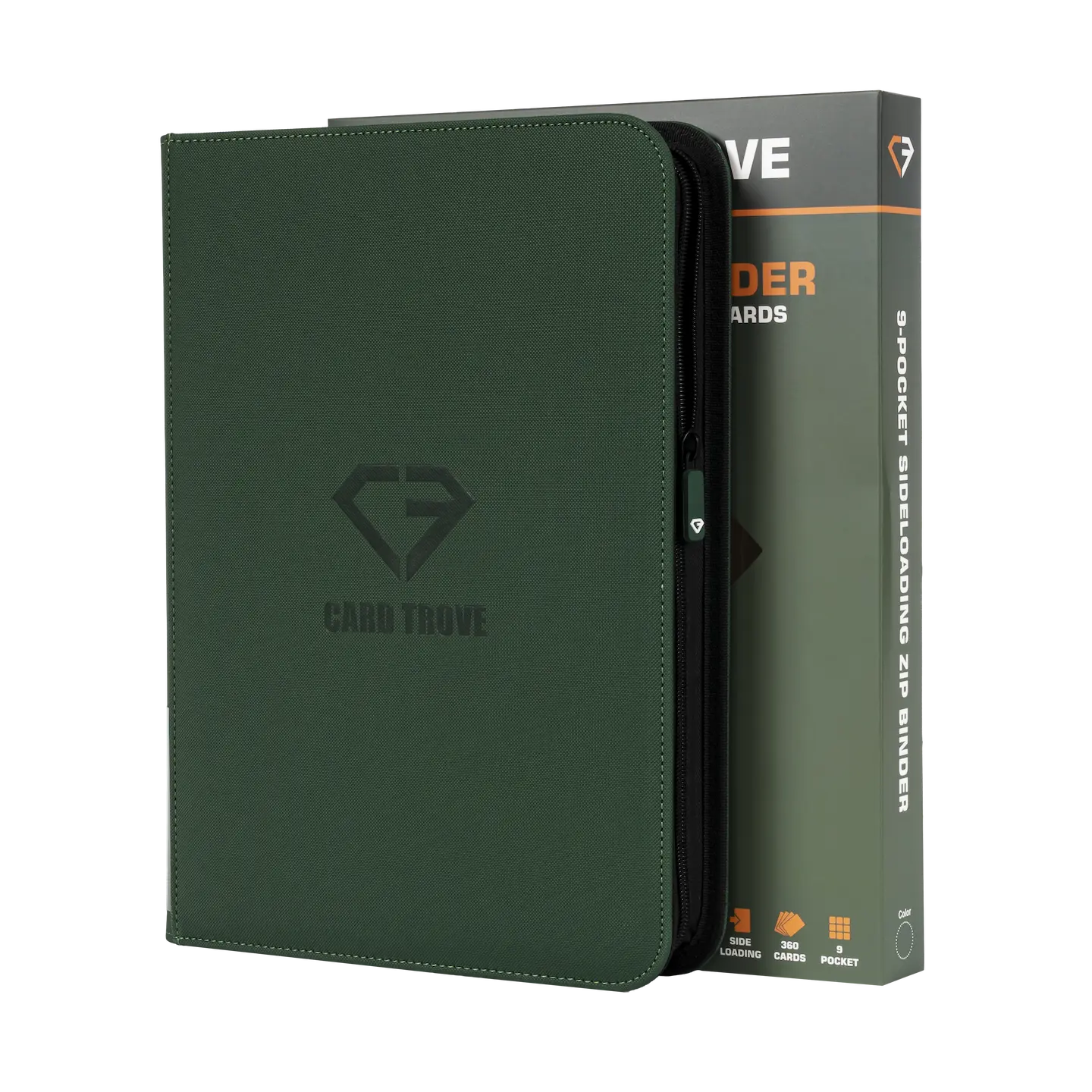 9-Pocket Card Binder Green in a sleek design, perfect for storing up to 360 standard trading cards securely.