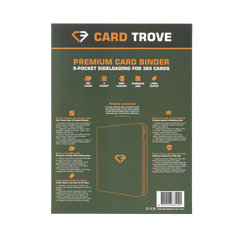 9-Pocket Card Binder Green back cover showing premium features and sideloading for 360 cards.