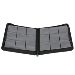 9-Pocket Card Binder Green open displaying clear compartments for storing trading cards.