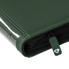 9-Pocket Card Binder Green close-up showing zipper and premium finish for trading cards.
