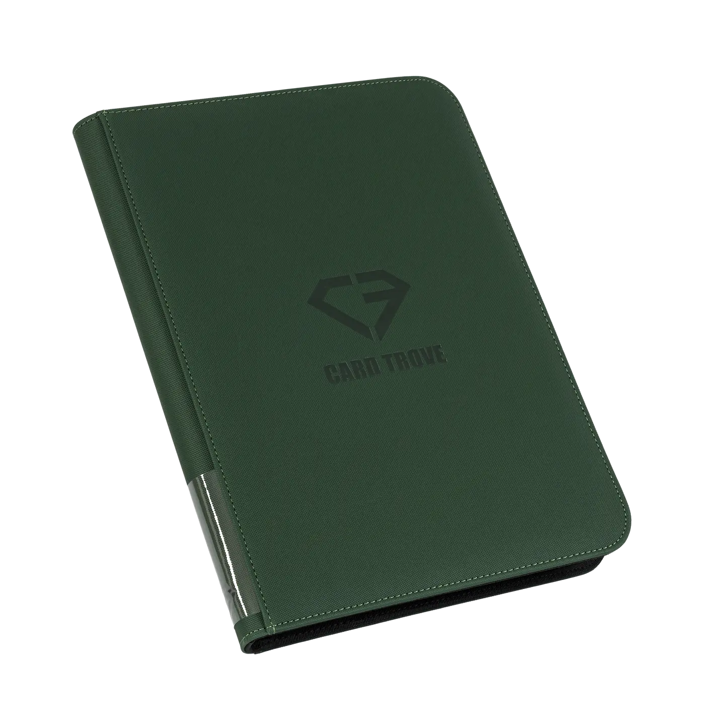 9-Pocket Card Binder Green designed for storing 360 standard trading cards with a sleek green exterior.