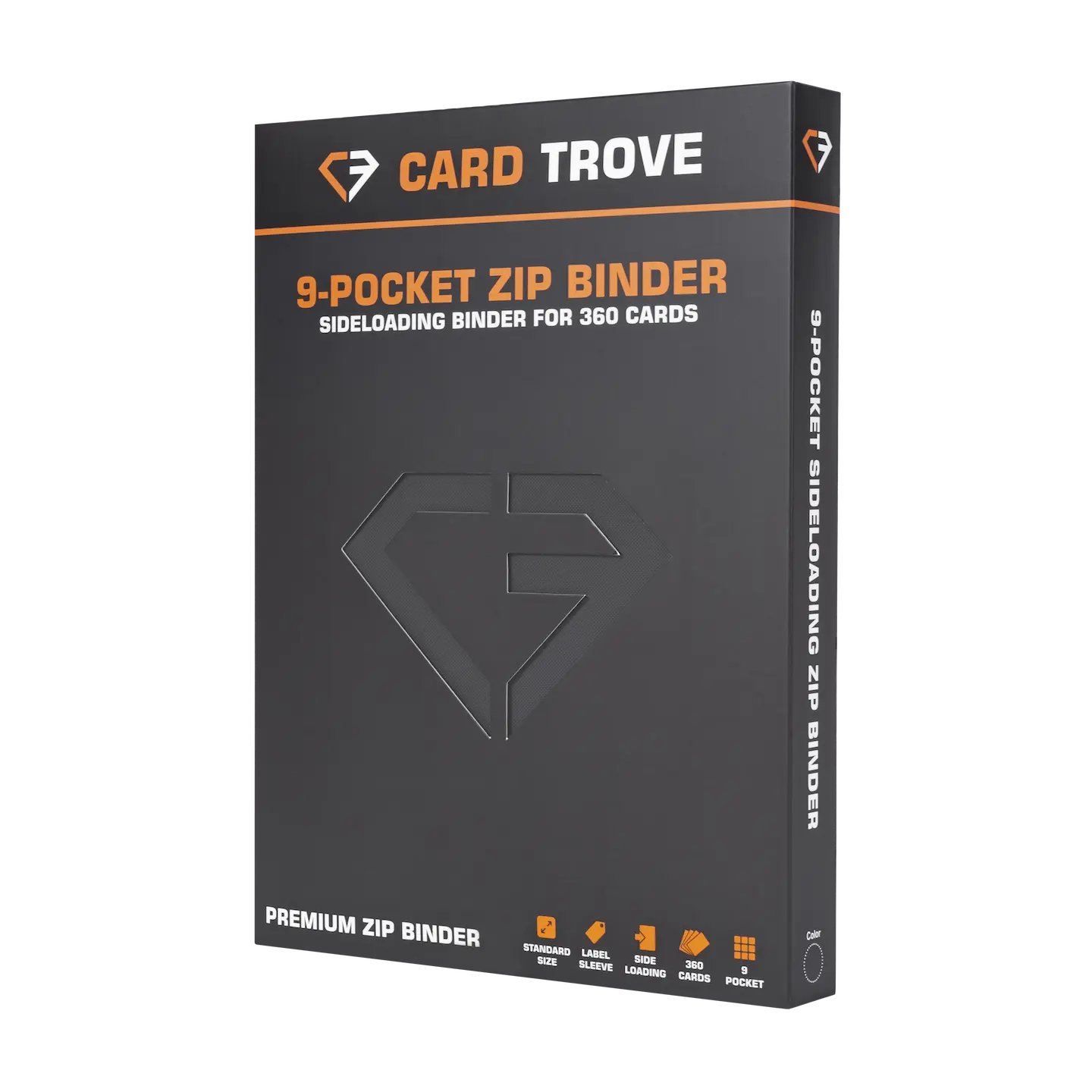 9 Pocket Card Binder for storing up to 360 standard trading cards in ultra-clear sideloading compartments.
