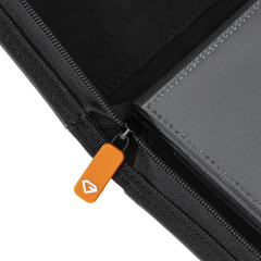 Close-up of the zipper on the 9 Pocket Card Binder, highlighting the sturdy design and smooth functionality.