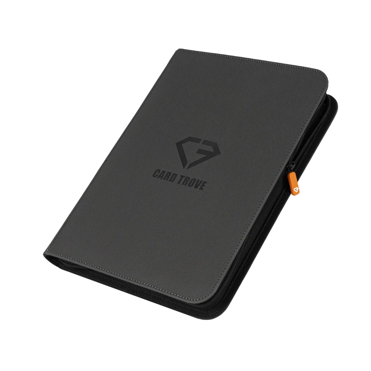 9 Pocket Card Binder gray with zipper for 360 standard trading cards, splash and impact resistant.