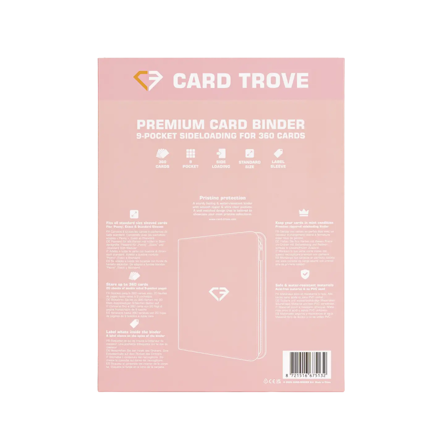 9 Pocket Card Binder Pink back view highlighting premium features and design details for standard trading cards.
