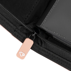 Close-up of the zipper on the 9 Pocket Card Binder Pink, showcasing its premium quality and smooth operation.