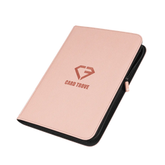 9 Pocket Card Binder Pink in pastel pink color with logo, ideal for storing standard trading cards securely.