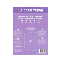 9-Pocket Card Binder Purple back view showing features for storing trading cards.