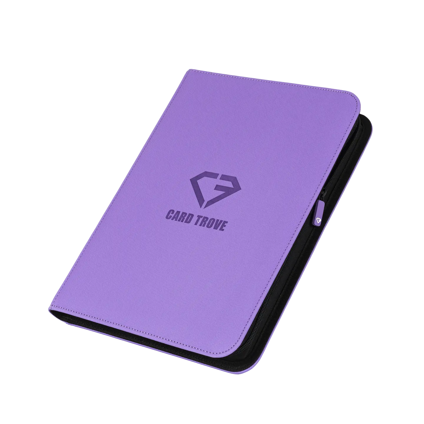 9-Pocket Card Binder Purple with smooth zipper and splash-resistant design for trading cards.