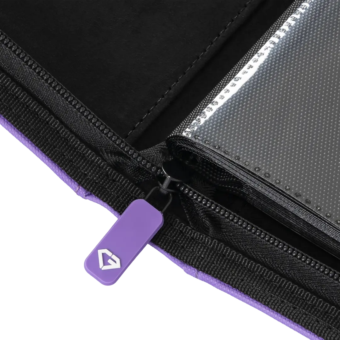 9-Pocket Card Binder Purple zipper detail showcasing premium quality and protection for trading cards.