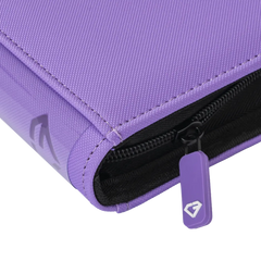 9-Pocket Card Binder Purple close-up showing textured surface and smooth zipper.