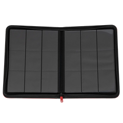 Open view of a 9-Pocket Card Binder Red showcasing clear compartments for organizing trading cards.