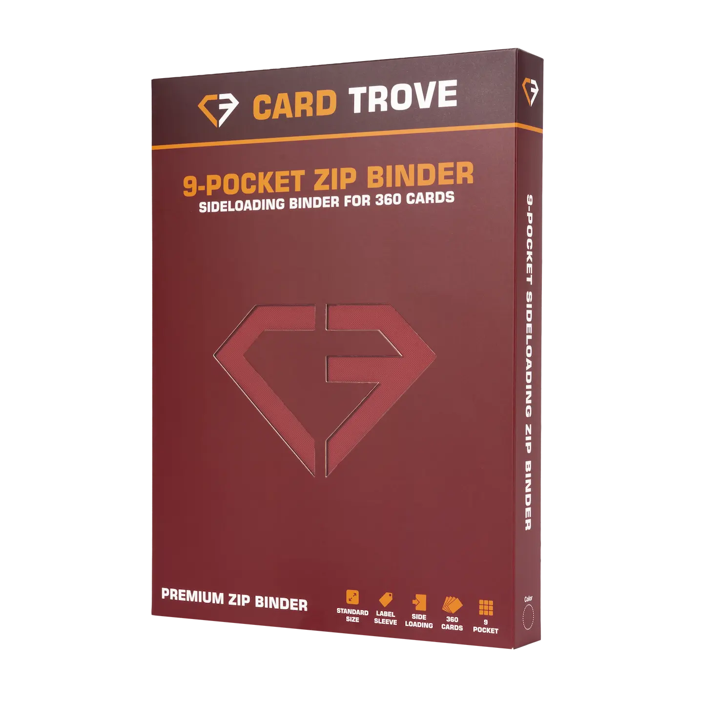 9-Pocket Card Binder Red by Card Trove, premium sideloading binder for 360 standard trading cards.