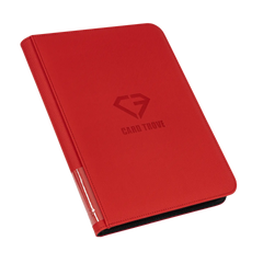 9-Pocket Card Binder Red, premium quality binder for trading cards, splash resistant surface, locks valuables safely.