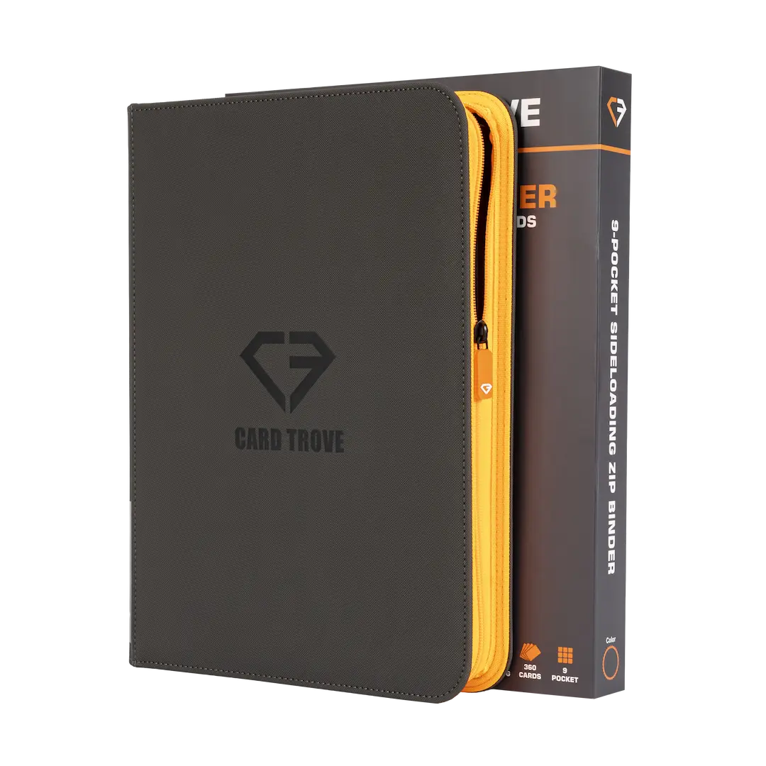9-Pocket Card Binder - Trove Limited shown with premium zipper and storage for trading cards.