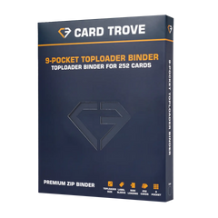 9-Pocket Toploader Card Binder Blue packaging, designed for 252 standard card toploaders with premium zip feature.