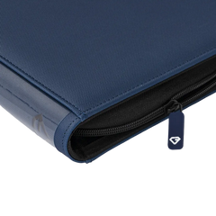 9-Pocket Toploader Card Binder Blue close-up view showing zipper and fine surface finish.