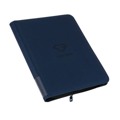 9-Pocket Toploader Card Binder Blue with zipper, designed for standard trading cards and toploaders.