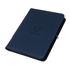 9-Pocket Toploader Card Binder Blue with smooth zipper and splash-resistant design for storing trading cards.