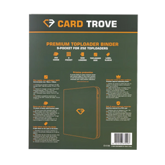 9-Pocket Toploader Card Binder Green back view showcasing features and specifications for 252 toploaders.