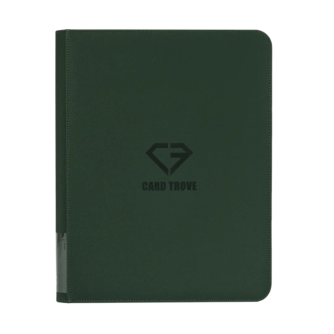 9-Pocket Toploader Card Binder Green for standard size trading cards with splash and impact resistance.