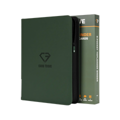 9-Pocket Toploader Card Binder Green with a sturdy design for storing 252 trading cards and durable zipper closure.