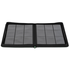 9-Pocket Toploader Card Binder Green with grey compartments for storing trading cards securely.