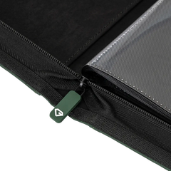 9-Pocket Toploader Card Binder Green zipper detail and ultra clear compartments for secure card storage.