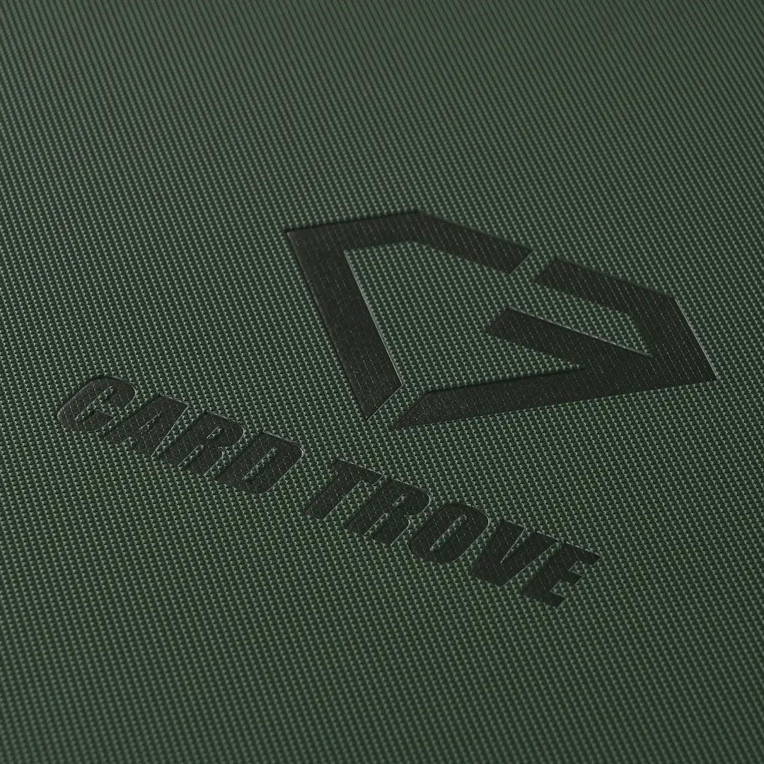 9-Pocket Toploader Card Binder Green with Card Trove logo on a textured green surface.