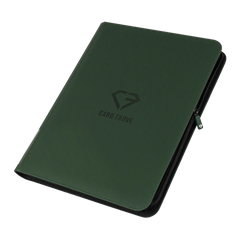 9-Pocket Toploader Card Binder Green for storing up to 252 standard size trading cards with a smooth zipper.