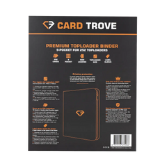 9 Pocket Toploader Card Binder back cover design with details and features for storing 252 standard toploaders.