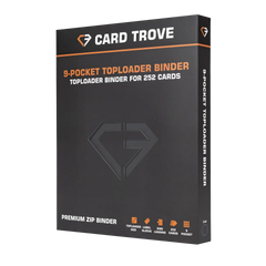 9 Pocket Toploader Card Binder for storing 252 trading cards, featuring ultra-clear compartments and smooth zipper.