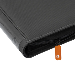 9 Pocket Toploader Card Binder grey zipper and edge detail for card storage and protection.
