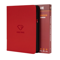 9-Pocket Toploader Card Binder Red in a smooth zipper design with a sturdy cover for trading card storage.
