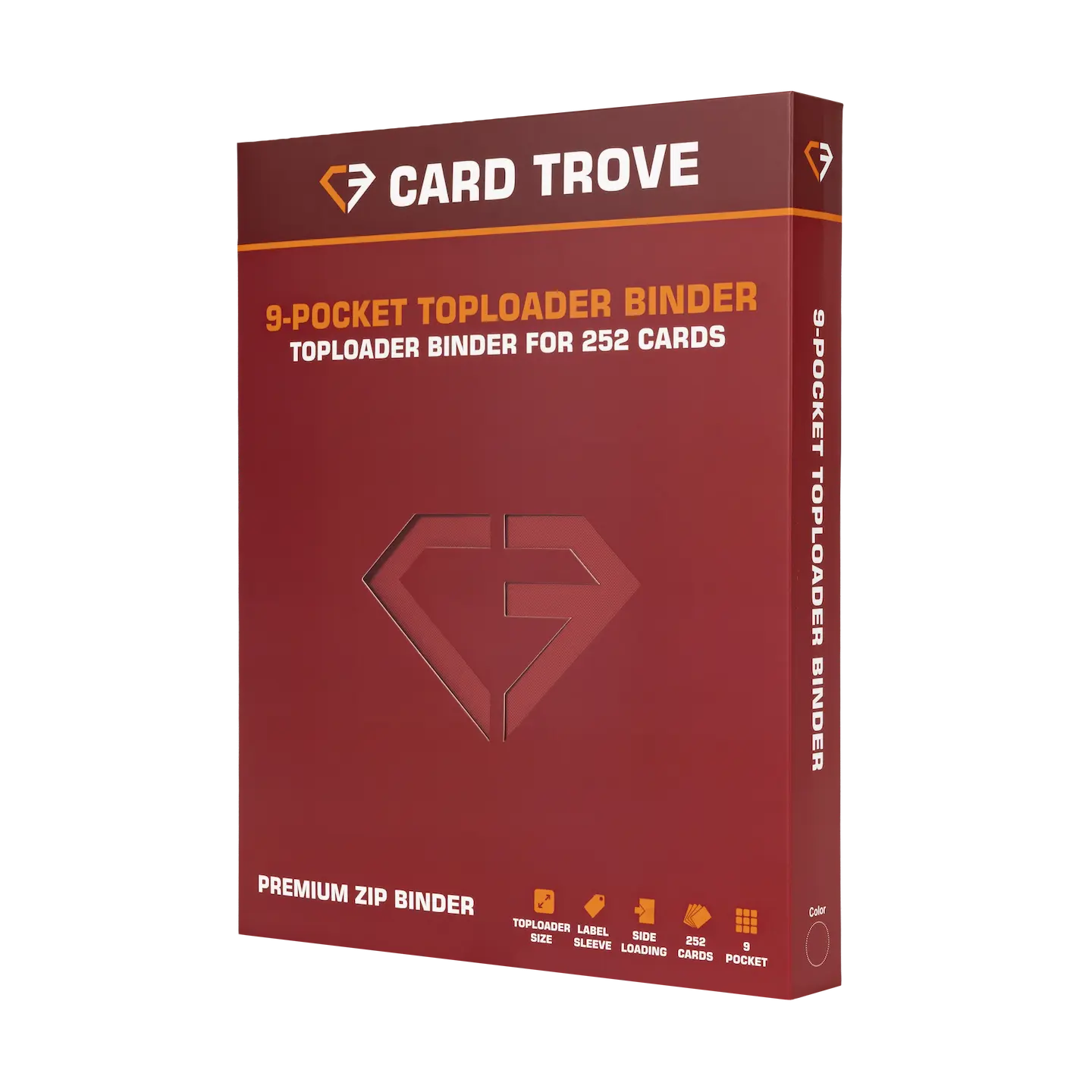 9-Pocket Toploader Card Binder Red for storing 252 trading cards with a premium zip binder.