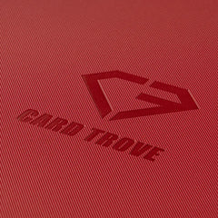 9-Pocket Toploader Card Binder Red close-up showing textured surface and logo design.