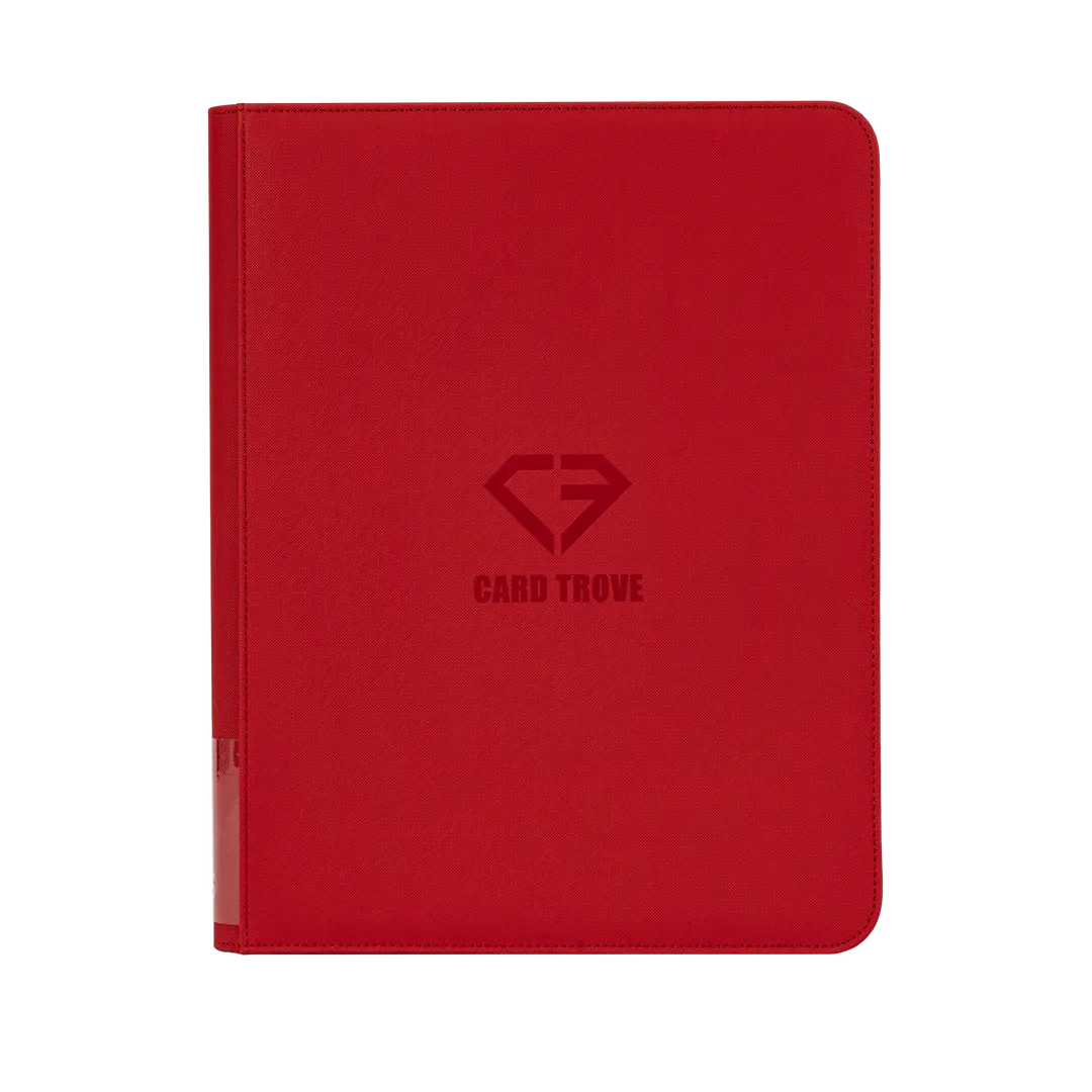 9-Pocket Toploader Card Binder Red for storing 252 standard trading cards in a sleek and sturdy design.