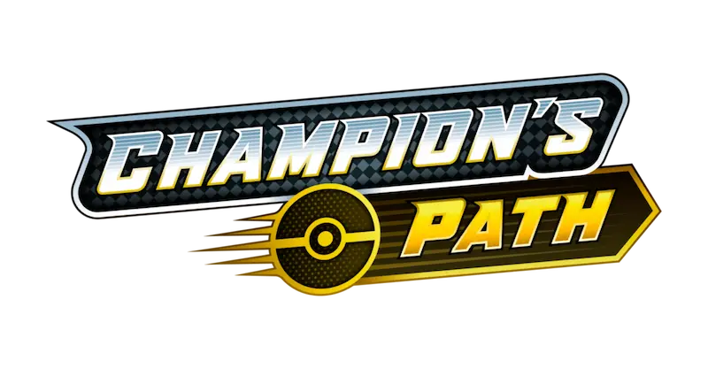 "Logo de Champion's Path con un diseño de texto dinámico y una Pokébola."