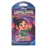 Shimmering Skies Sleeved Booster pack featuring Disney Lorcana character with vibrant colors and design.