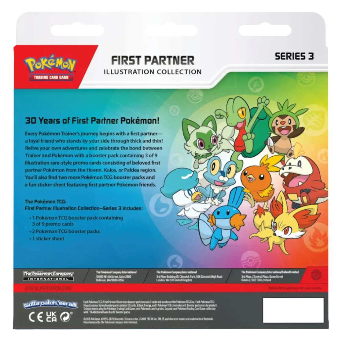 First Partner Illustration Collection Series 3 Pokémon TCG packaging featuring nostalgic starter Pokémon.